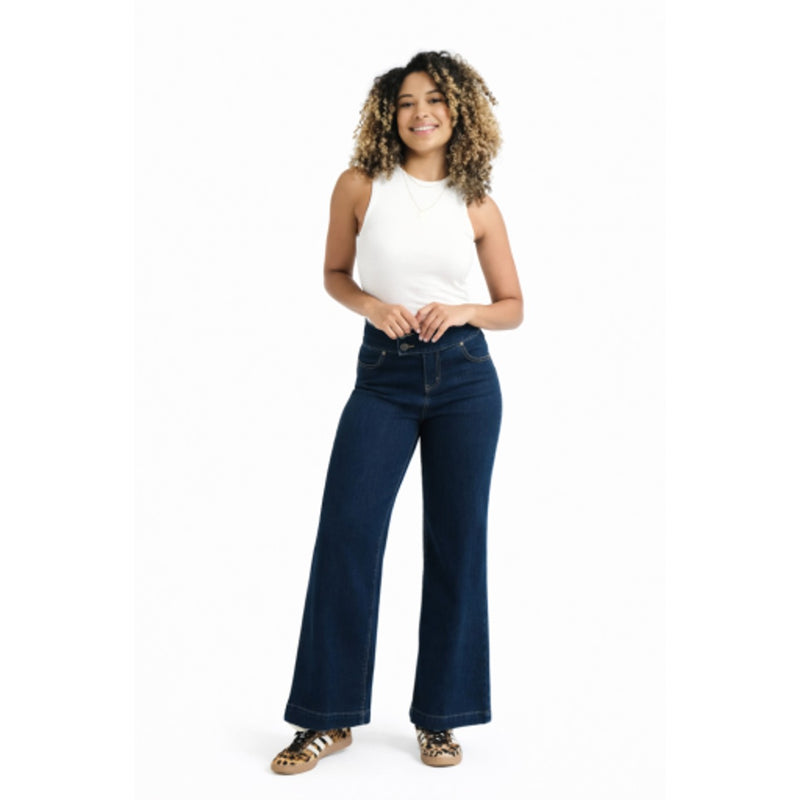 1822 Denim - Womens Petite 28" Wide Leg Jean with Double Button