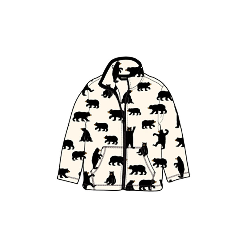 Little Blue House - Black Bears on Natural Kids Fleece Zip Up Jacket