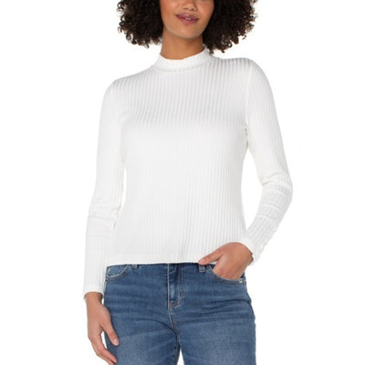 Liverpool Los Angeles - Womens Long Slv Mock Neck Knit Top with Button Detail