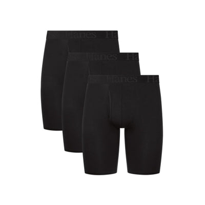 Hanes - Mens Originals Ultimate Men's Supersoft Long Leg Boxer Brief Underwear Black 3-Pack