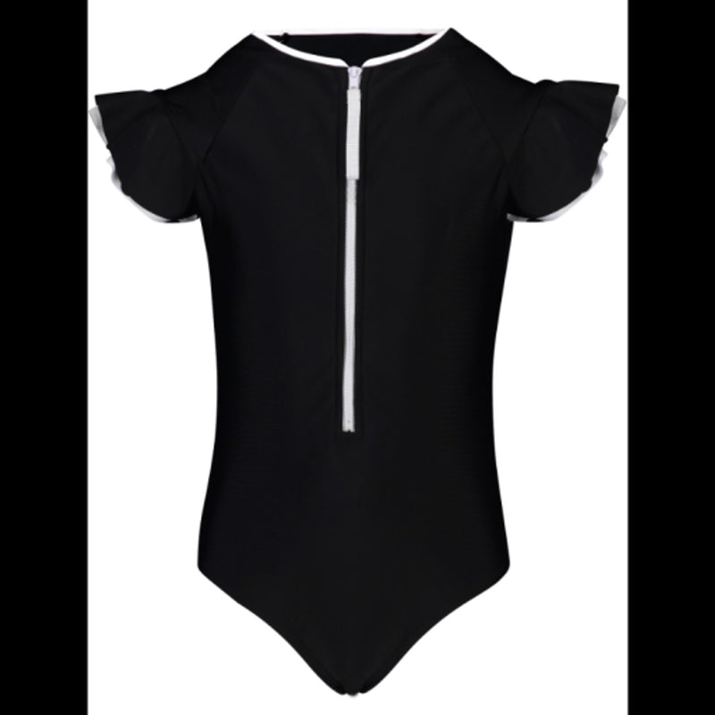 Snapper Rock - Girls Black Flutter Sleeve Surfsuit