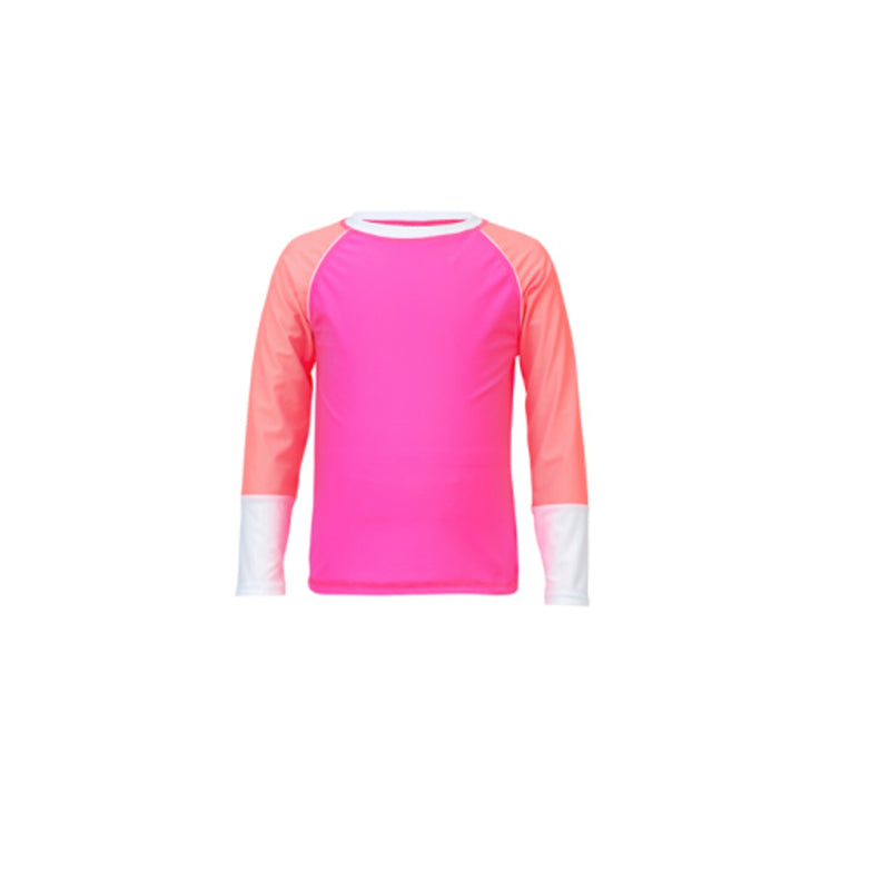 Snapper Rock - Girls Neon Pink White Cuff L/S Rash Top