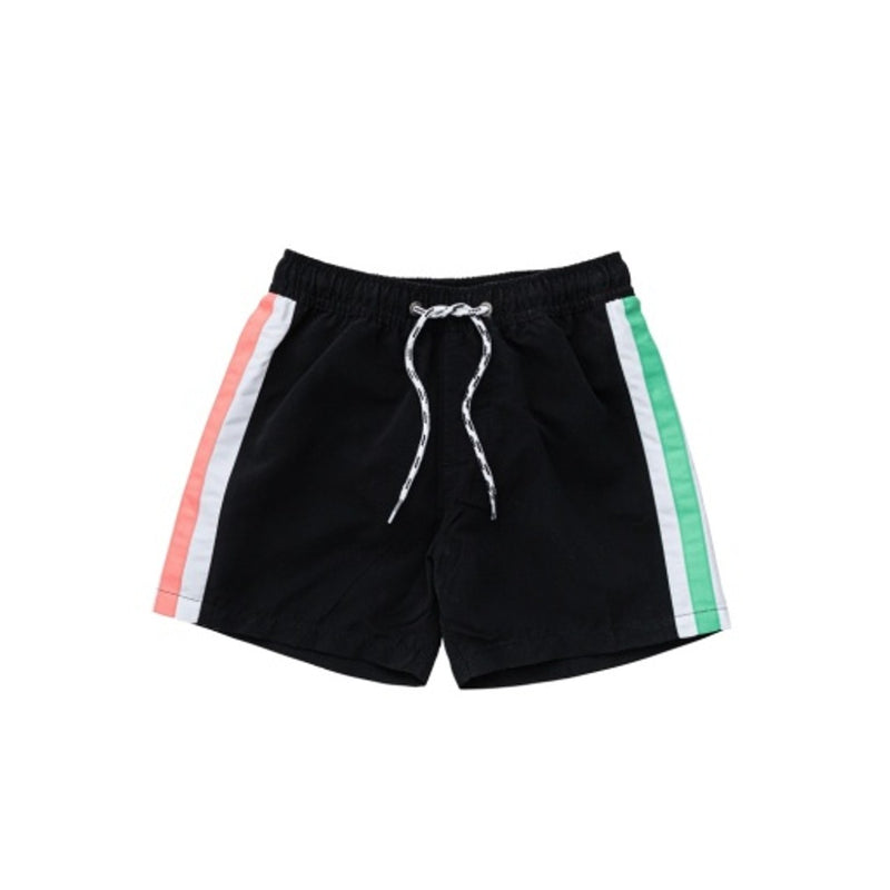 Snapper Rock - Boys Black Retro Stripe Volley Board Short
