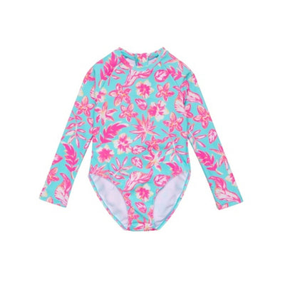 Snapper Rock - Girls Tropical Glow Recycled Long Sleeve Surf Suit