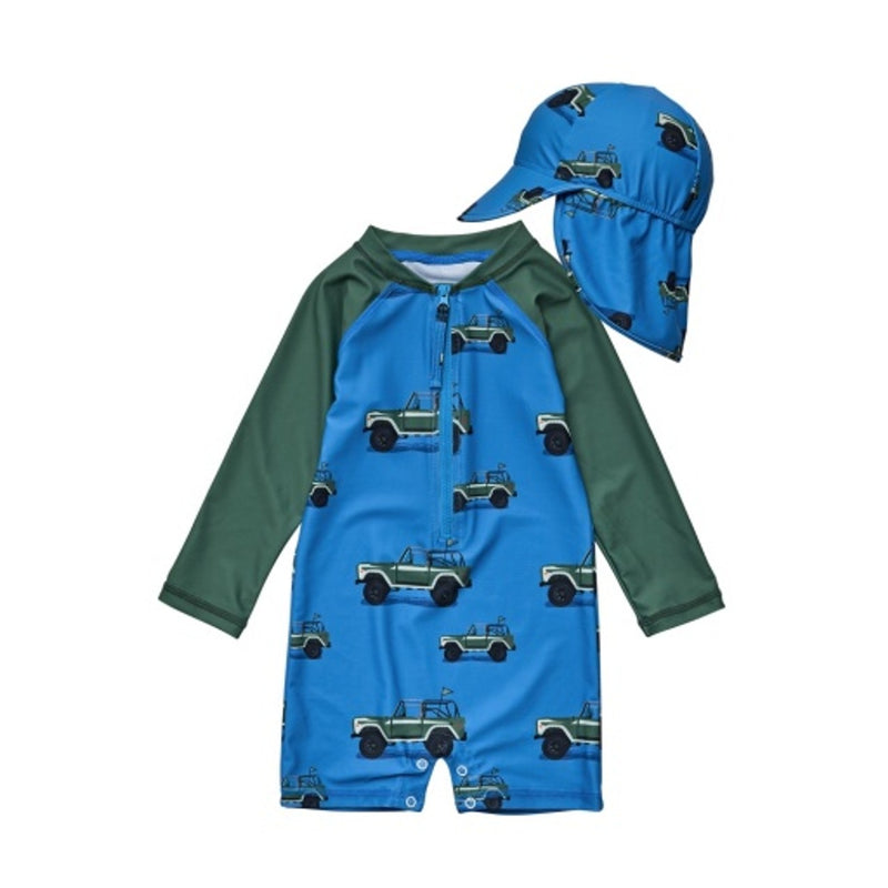 Snapper Rock - Boys Surf Safari Flap Hat and Long Sleeve Sunsuit Set