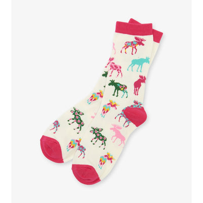 Little Blue House - Patterned Moose Womens Crew Socks