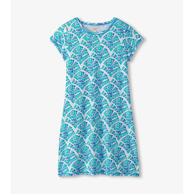 Little Blue House - Unisex Tee Shirt Dress Mosaic Waves