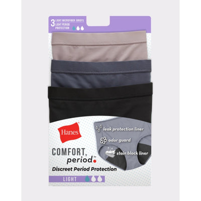 Hanes - Womens Comfort Period. Women's Brief Period Underwear Light Leaks Neutrals 3-Pack