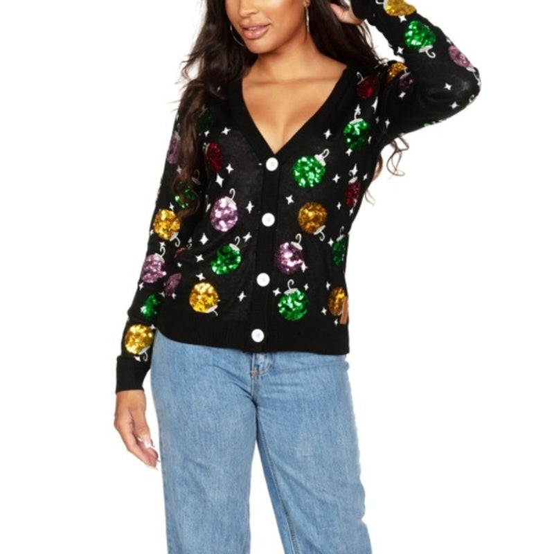 Tipsy Elves - Womens Sequin Ornaments Cardigan