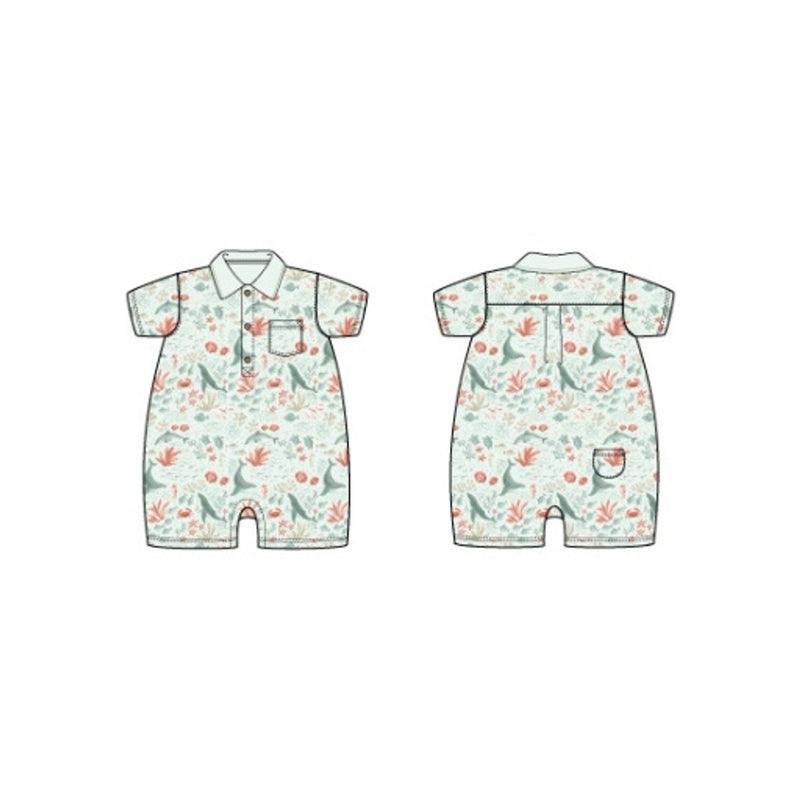 Janie and Jack - B K Aqua Ocean Life Polo Romper Smr0