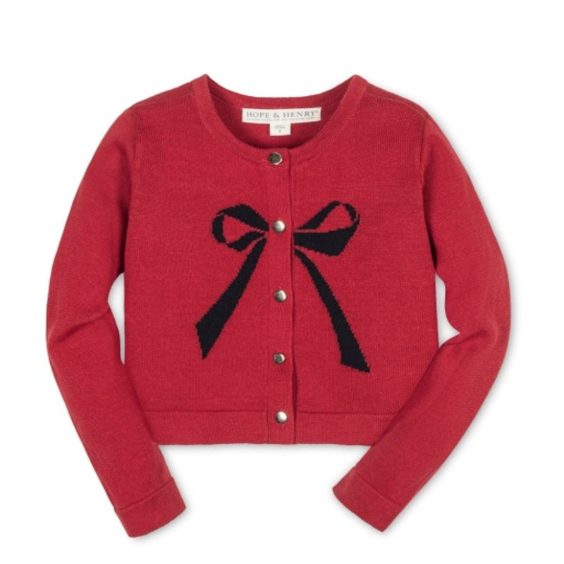 Hope & Henry - Girls Organic Bow Intarsia Cardigan