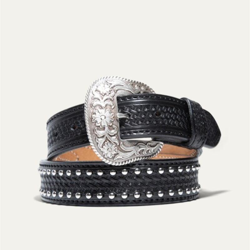 WILL Leather Goods - Mens Hand-Tooled Basketweave Nail Head Belt