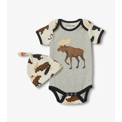 Little Blue House - Wildlife Baby Bodysuit with Hat