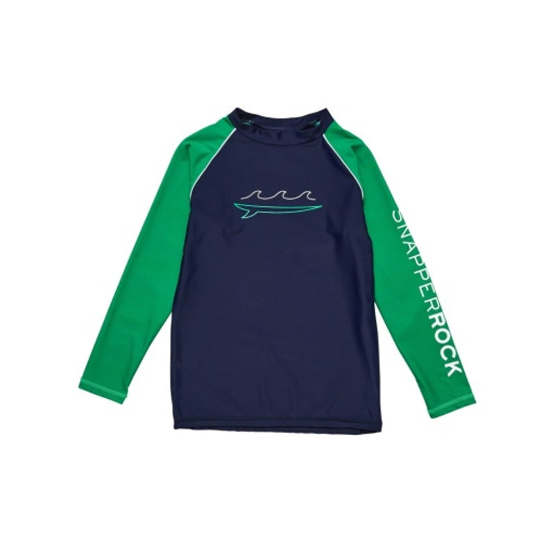 Snapper Rock - Boys Navy Wave Long Sleeve Rash Top