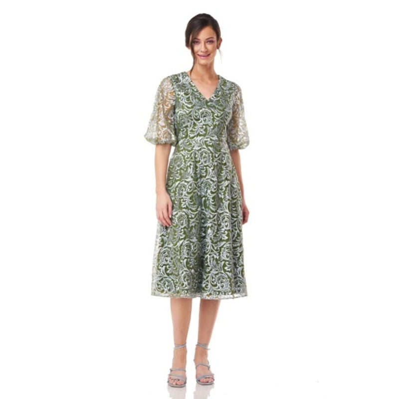 JS Collections - Womens Gloria Puff Sleeve Midi Dress