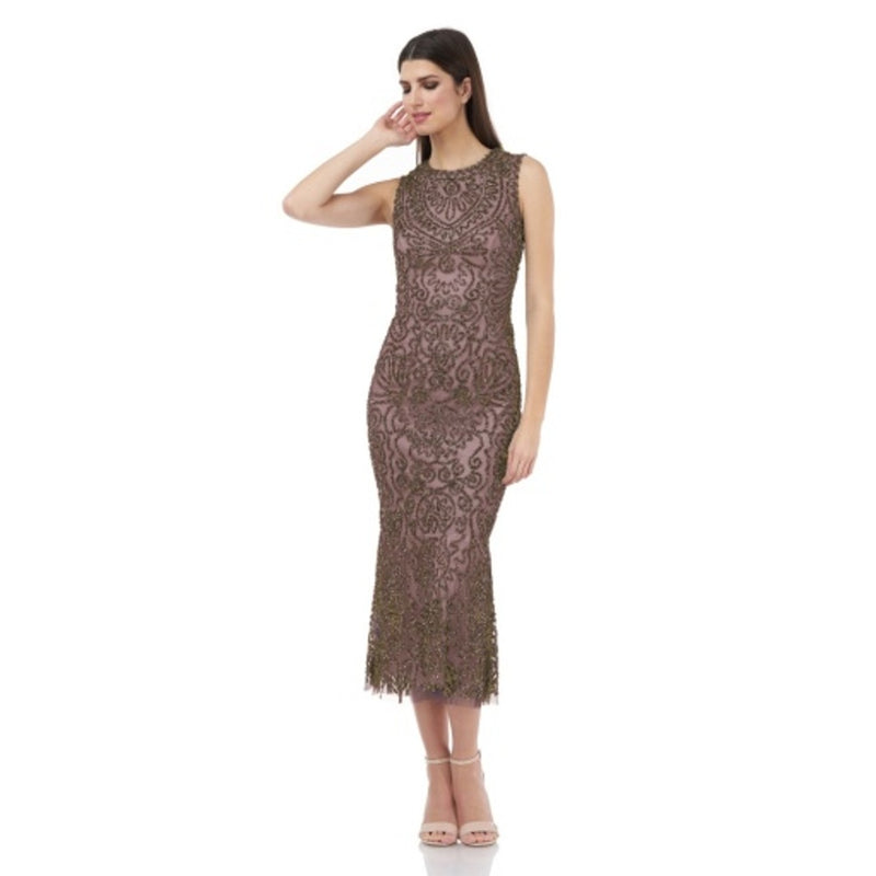 JS Collections - Womens Beaded Flounce Bottom Midi