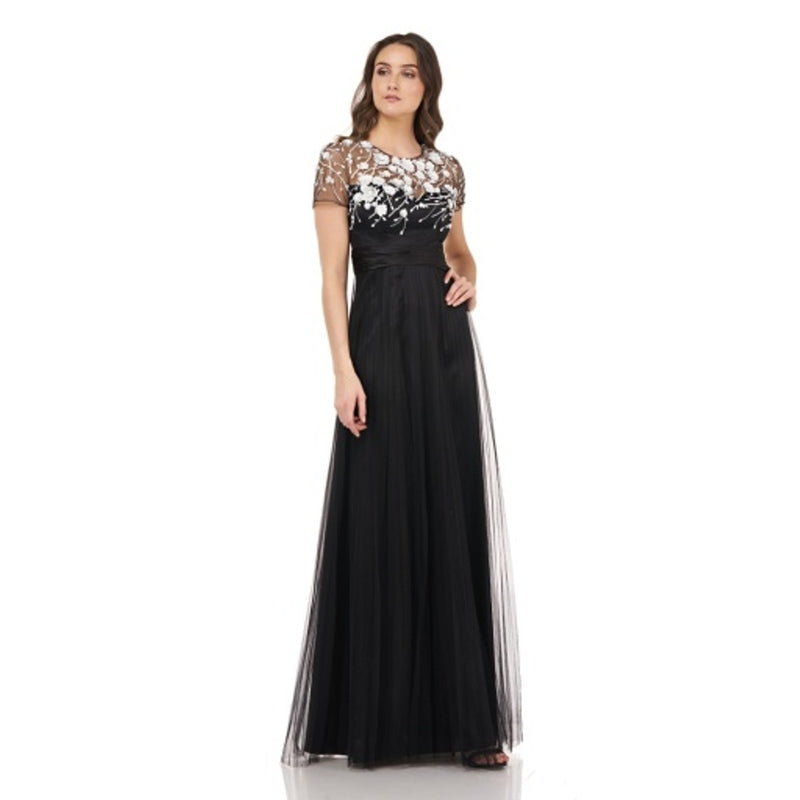 JS Collections - Womens Ss Bead Bodice Pleat Mesh Gown