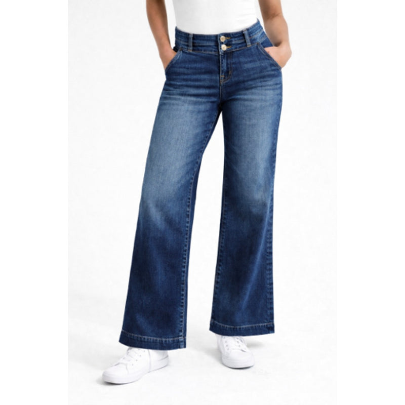 1822 Denim - Womens Petite 29" Slim Wide Leg with Double Stacked Waistband