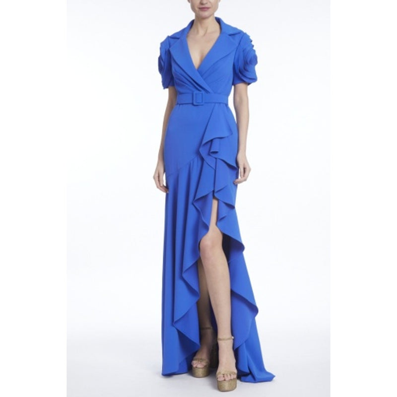 Badgley Mischka - Womens Rosette Ruffle Gown