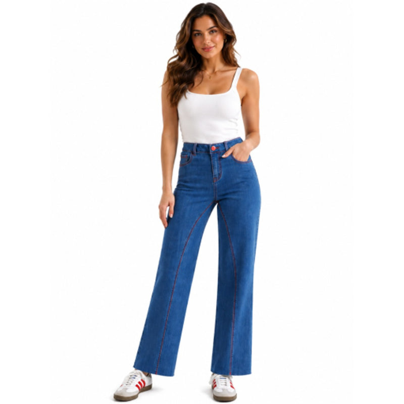 1822 Denim - Womens 29" Slim Wide Leg with Seaming Detail with Raw Hems