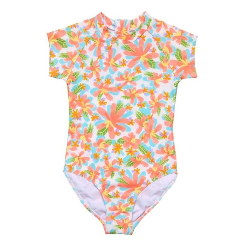 Snapper Rock - Girls Hawaiian Luau Sustainable Short Sleeve Surf Suit