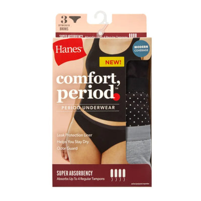 Hanes - Womens Comfort Period. Bikini Period Underwear Super Leaks 3-Pack
