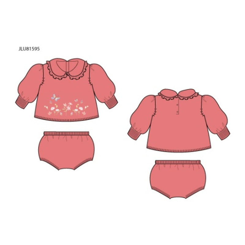 Janie and Jack - Baby G S Pink Butterfly Garden Collar Long Sleeve Sweater/ Short Set Sp1