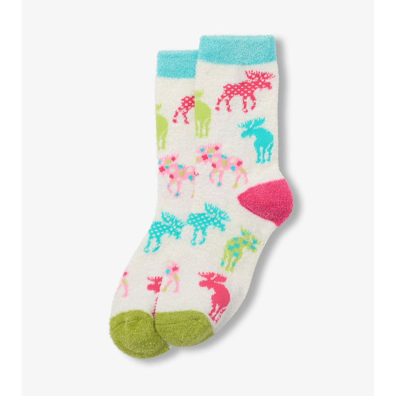 Little Blue House - Unisex Patterned Moose Fuzzy Socks