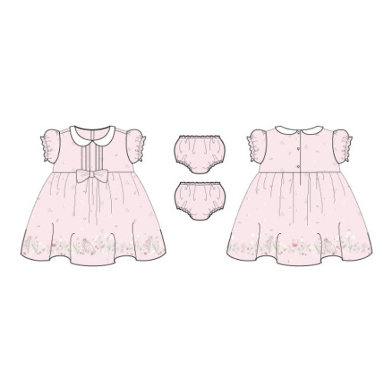 Janie and Jack - Baby G with Pink Garden Pooh Border Short Sleeve Dress Spr Disney Ppooh