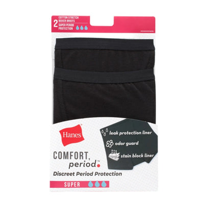 Hanes - Womens Comfort Period. Women's Boxer Brief Period Underwear Super Leaks 2-Pack