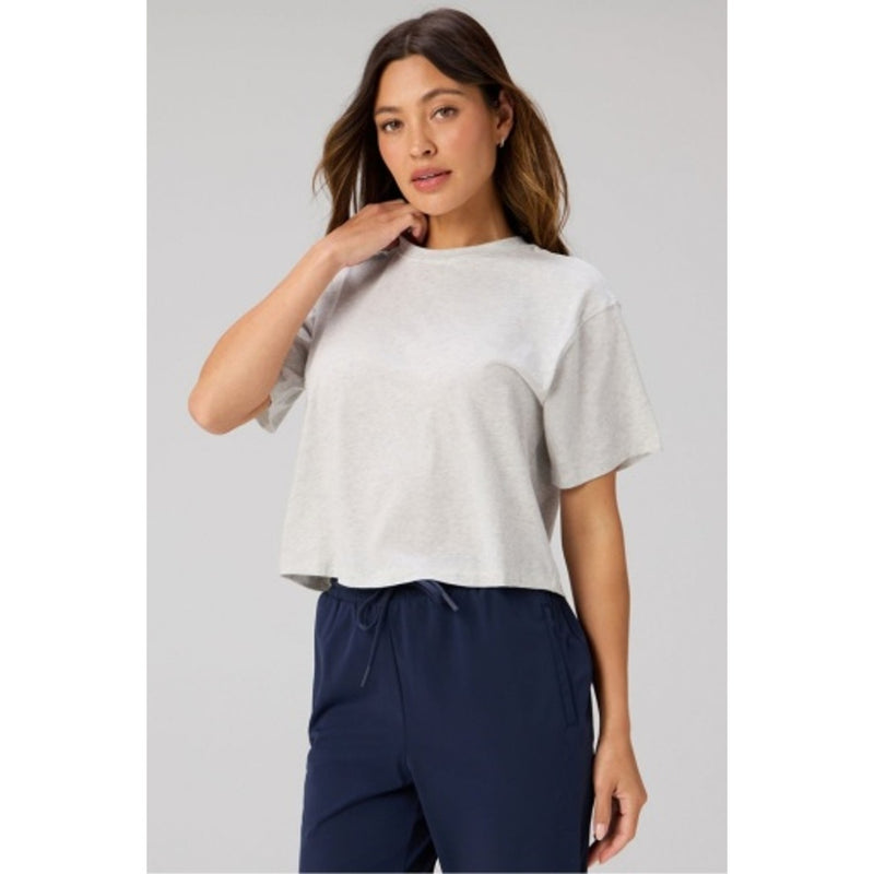 Fabletics - Womens 100% Cotton Boxy Tee - Light Grey Heather