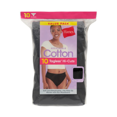 Hanes - Womens Breathable Cotton Hi-Cut Underwear Black 10-Pack