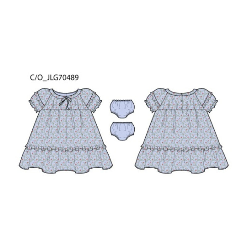 Janie and Jack - Baby G with Blue Vine Floral Bow Short Sleeve Dress Sp1