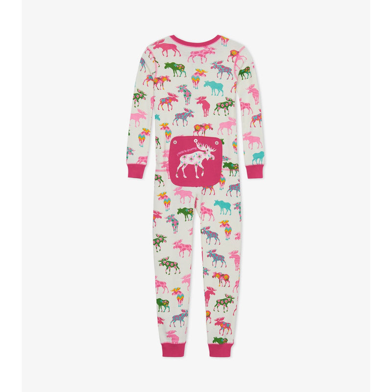 Little Blue House - Patterned Moose Kids Union Suit