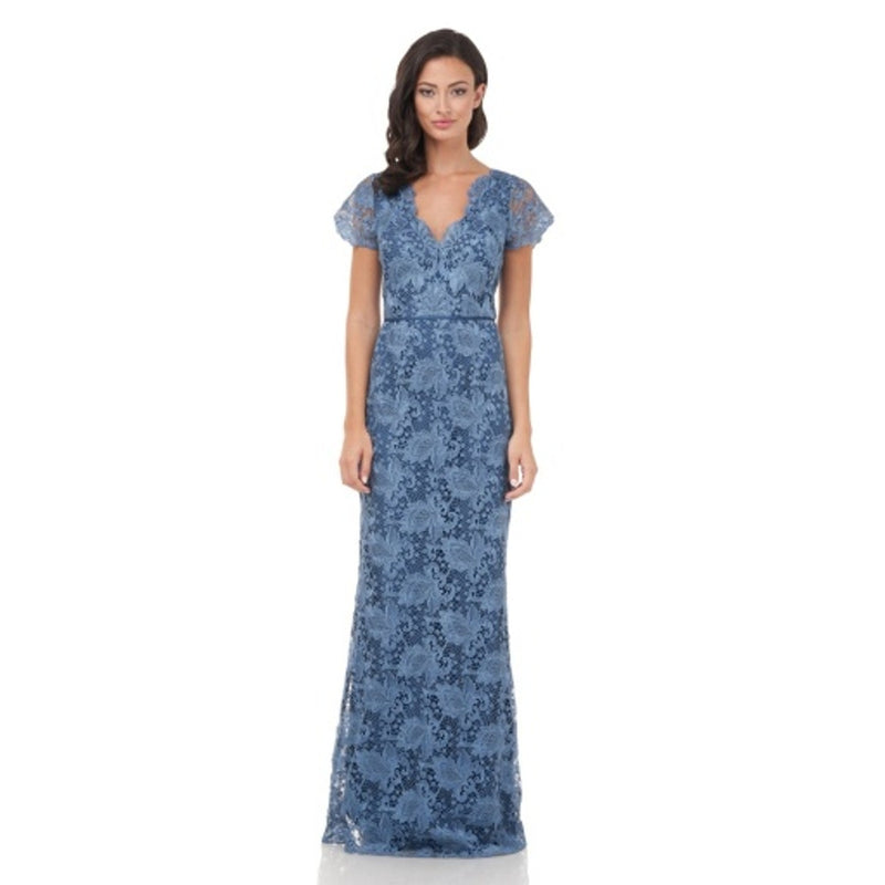 JS Collections - Womens V Neck Lace Mermaid Gown