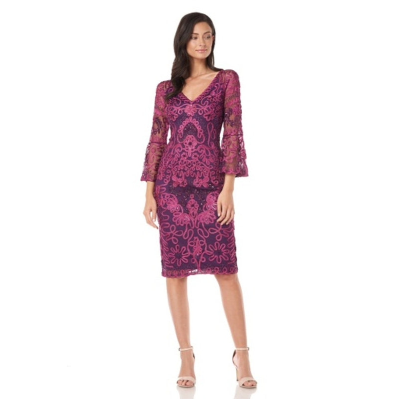 JS Collections - Womens Beaded Mesh Bell Sleeve Short