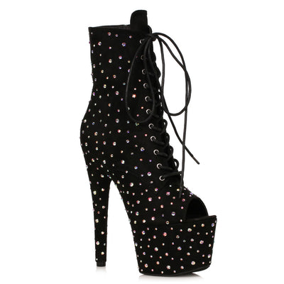 Ellie Shoes - 7" Open Toe Microfiber Boot with Rhinestones