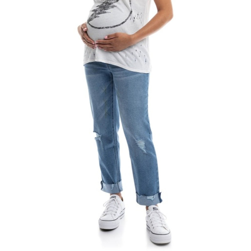 1822 Denim - Womens Maternity 29" to 27" Cuffed Slim Girlfriend with Bellyband