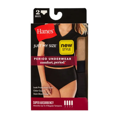 Hanes - Womens Just My Size Comfort Period. Brief Period Underwear Super Leaks 2-Pack (Plus Sizes)