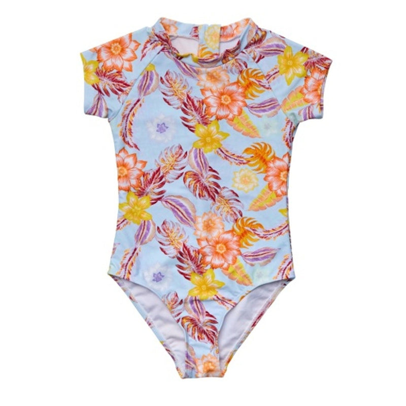 Snapper Rock - Girls Boho Tropical Short Sleeve Surf Suit