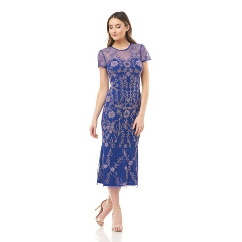 JS Collections - Womens Ss Bead Illusion Flaired Midi