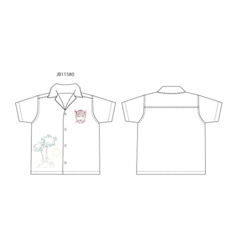 Janie and Jack - Boys with Short Sleeve White Palm Emb Linen Cabana Shirt Sm2