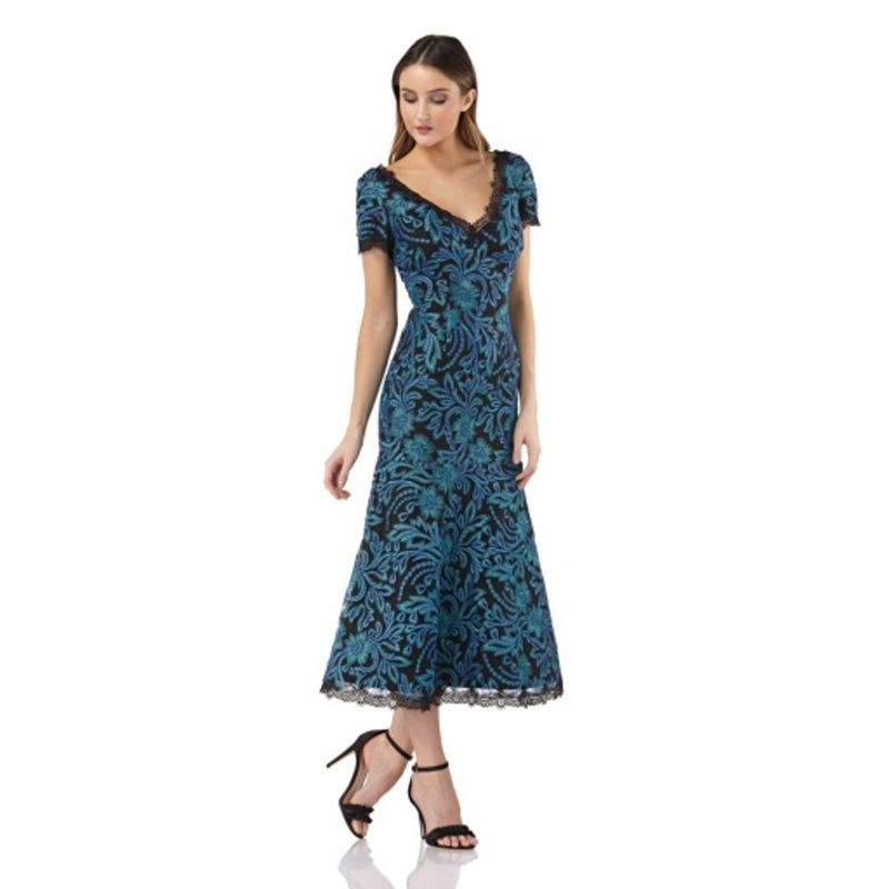 JS Collections - Womens Embroidered Mesh V-Neck Midi