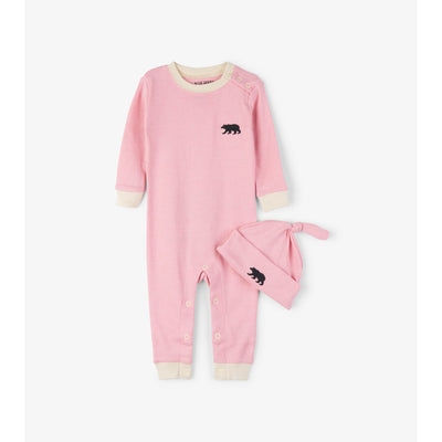 Little Blue House - Pink Little Bear Bum Baby Coverall & Hat
