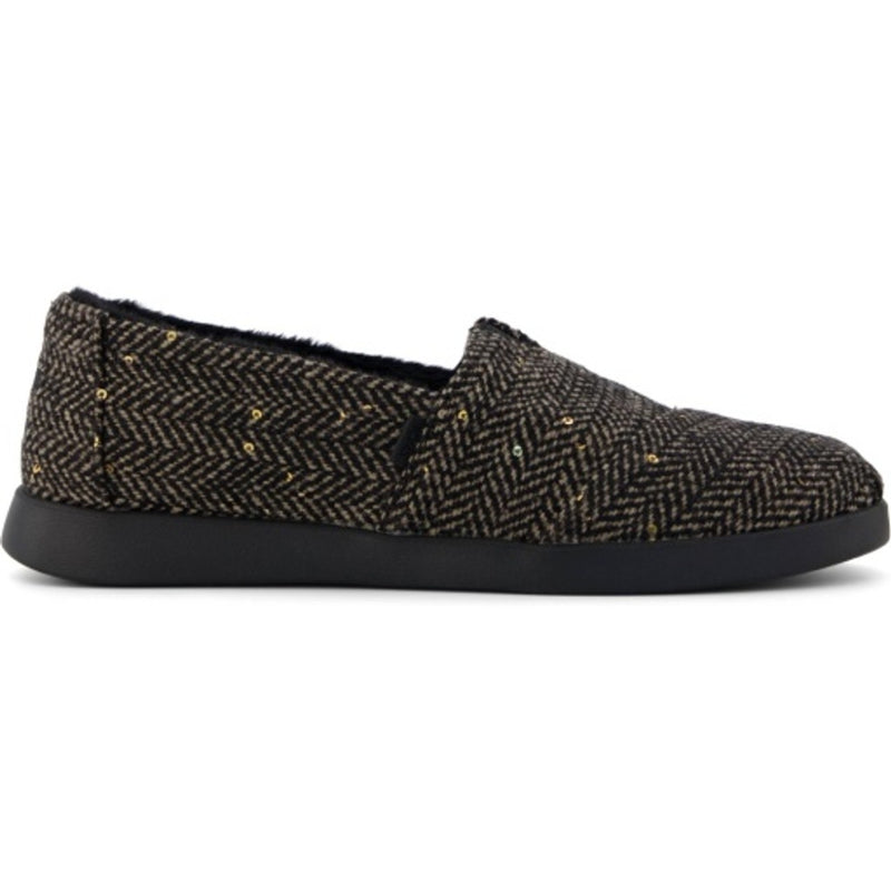 TOMS - Womens Alpargata Plus - Black Sequin Herringbone/Faux Fur