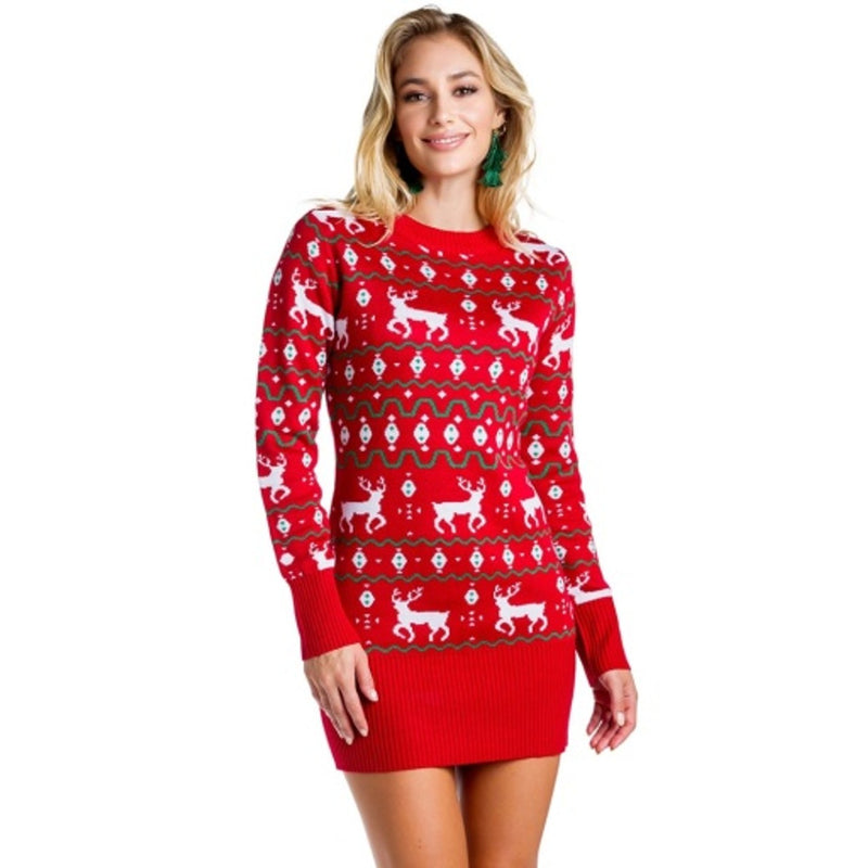Tipsy Elves - Womens Red Reindeer Sweater Dress