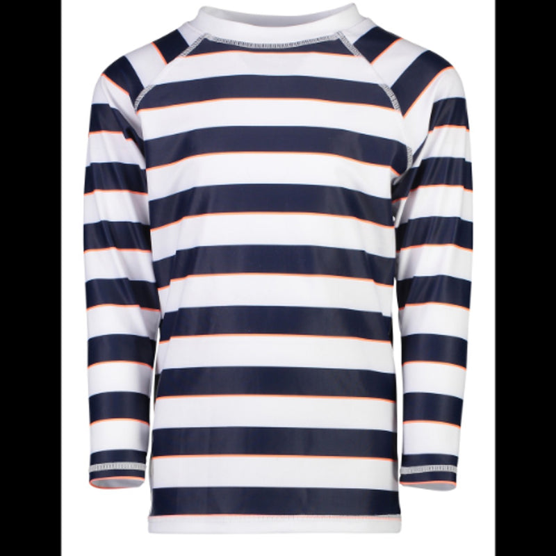 Snapper Rock - Boys Navy White Rugby Stripe Long Sleeve Rash Top