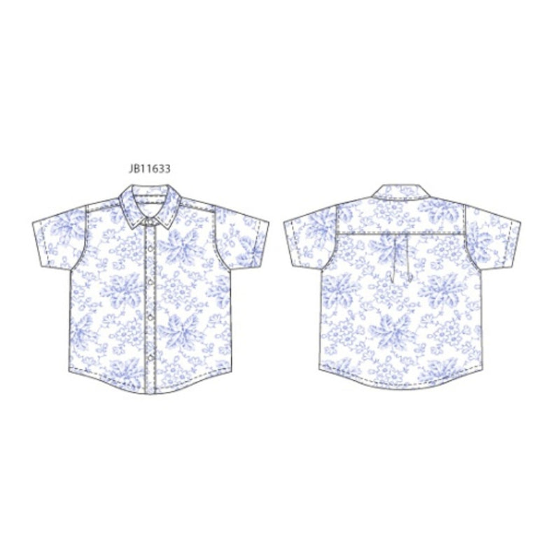 Janie and Jack - Boys with Short Sleeve Blue Floral Seersucker Shirt Sp2