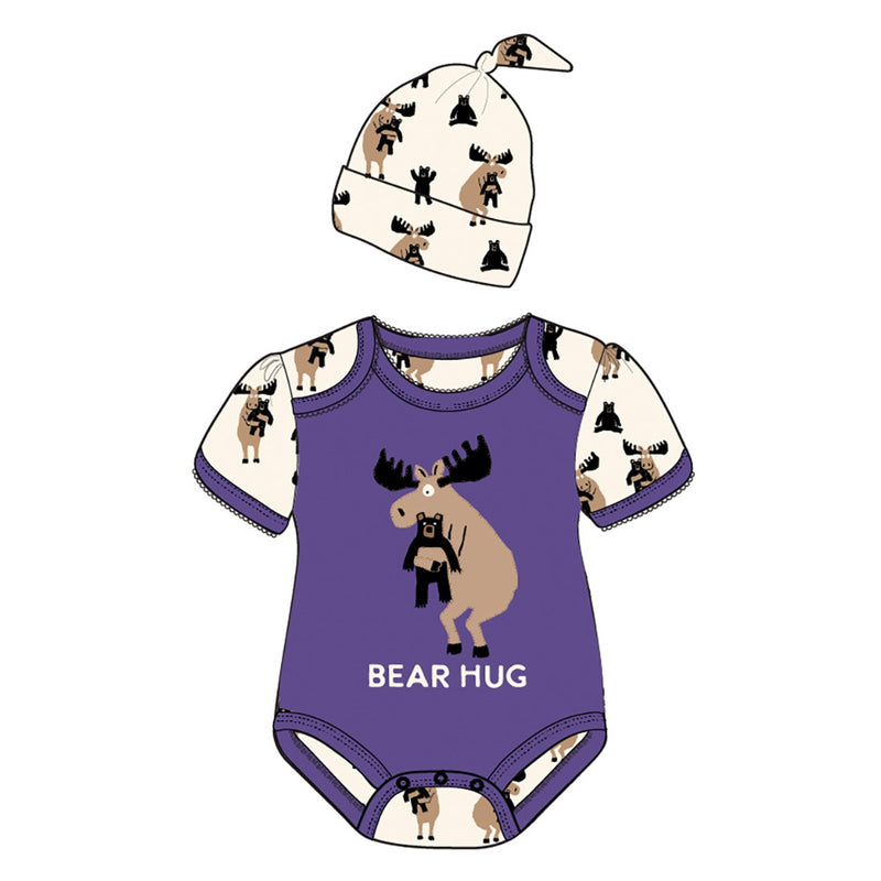 Little Blue House - Moose Bear Hug Baby Bodysuit with Hat