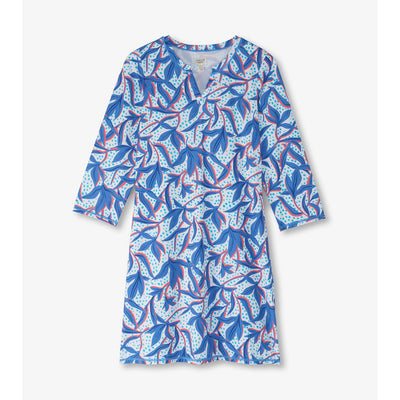 Little Blue House - Unisex Notch Neck Dress Leafy Floral